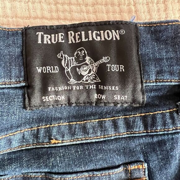 True Religion Ricky Jeans Mens 40 Blue Relaxed Straight Denim Distressed Casual - Picture 10 of 16